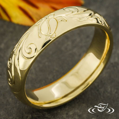 Sea Turtle And Scroll Engraved Band