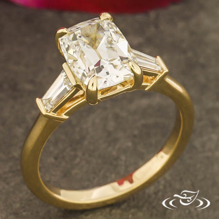 Old Mine Cushion  Cut Engagement Ring With Tapered Baguette Sides