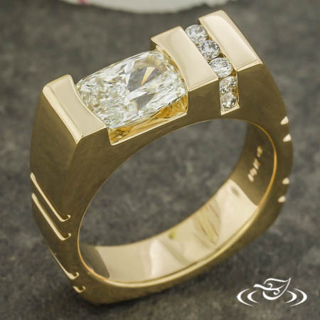 Engagement Ring With Cushion Shaped Lab Created Diamond And Channel Set Lab Diamond Accents