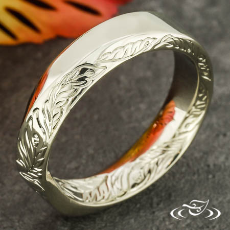 Feather Engraved Mobius Twist Wedding Band