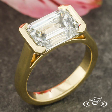 East-West Half Bezel Emerald Cut Engagement Ring