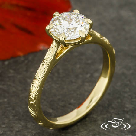 14Kt Yellow Gold Engraved Engagement Ring