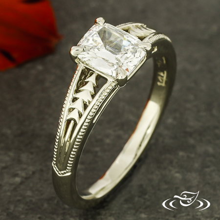 Pine Tree Cushion Cut Diamond Ring