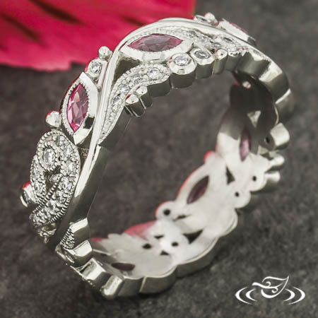 Paisley Pink Sapphire Wedding Band 