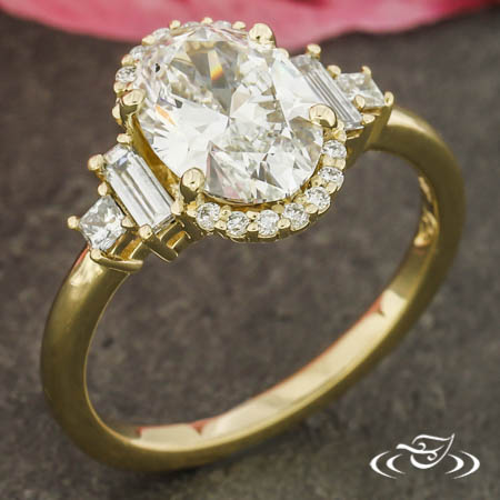 Custom Half Halo Oval Cluster Engagement Ring