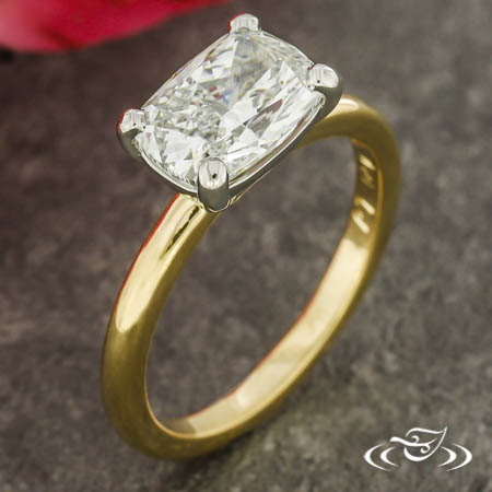Custom Two-Tone East West Elongated Cushion Solitaire