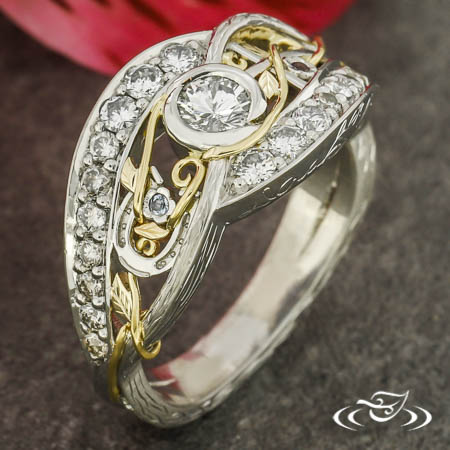 Filigree Vines And Cross Wrap Set Diamond Ring