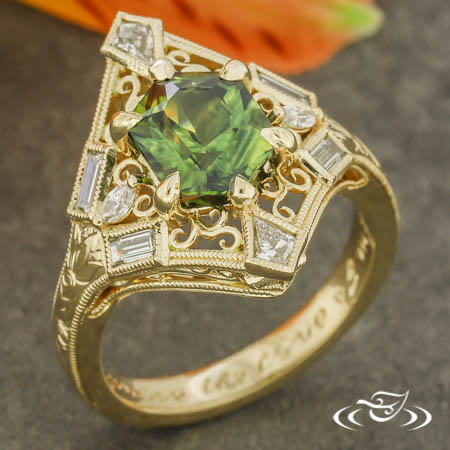 Vintage Green Sapphire Engagement Ring 