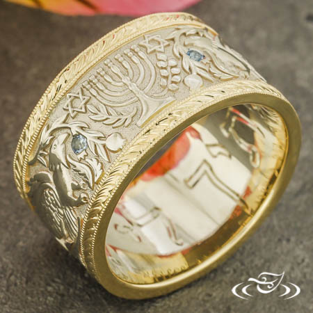 Two-Tone Gold Band With Swirls And Birthstones