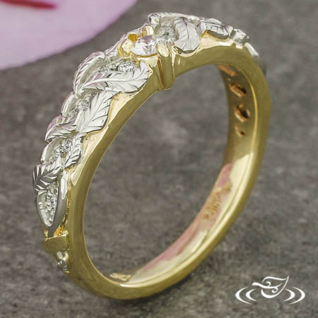 Two-Tone Leaf And Fern Wedding Band