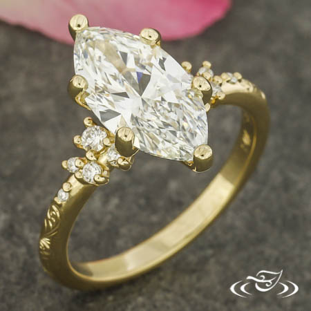 Engagement Ring With Lab Diamond Cluster Accents And Engraving