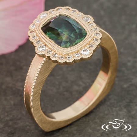 Cushion Sapphire Scalloped Halo
