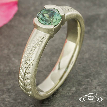 Sapphire Fern Engraved Ring