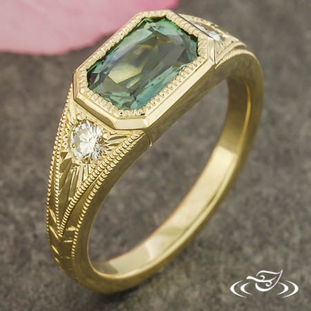 Engraved Sapphire Ring