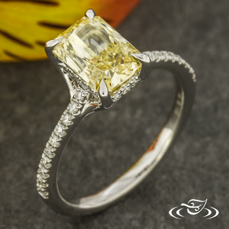 14Kw Radiant Yellow Lab Diamond Ring With Hidden Halo