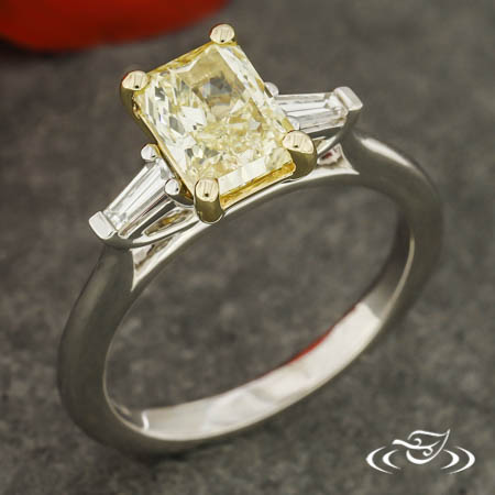 Two Tone Radiant Yellow Lab Diamond Three Stone Ring