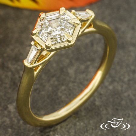 14Ky Hexagon Lab Diamond 3-Stone Ring