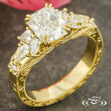 Vintage Inspired Radiant & Cluster Diamond Ring