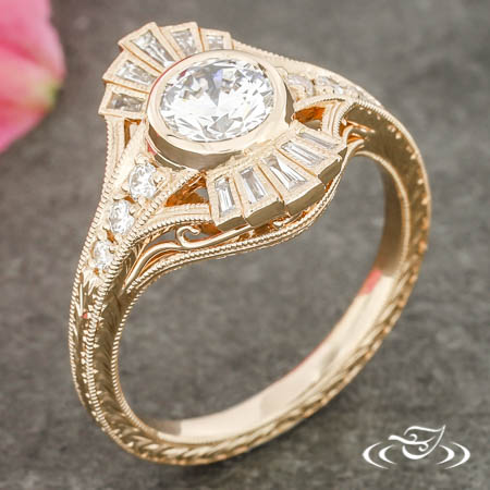 14Kt Rose Gold Antique Style Diamond Ring W
