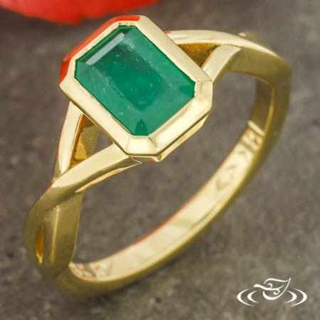 Bezel Set Ring With Client Provided Emerald