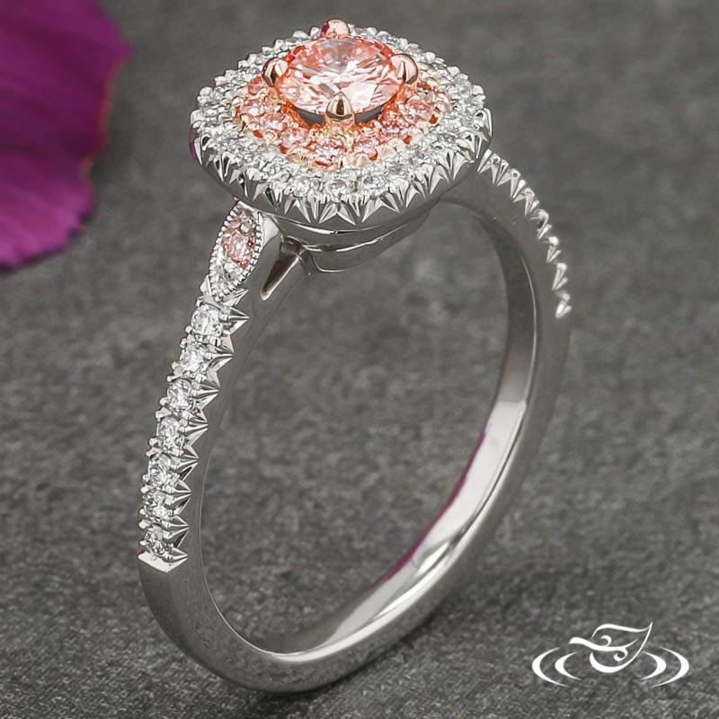 Platinum And Rose Gold 2-Tone Double Halo Ring