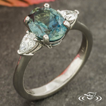 Three Stone Montana Sapphire And Diamond Ring