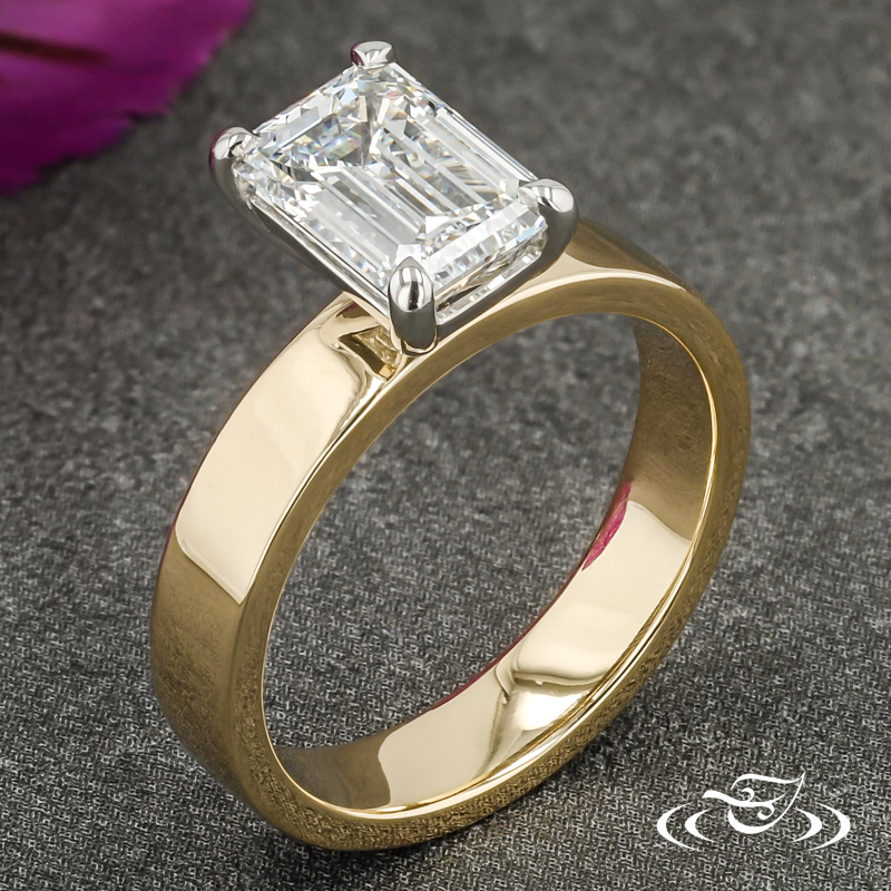 Two Tone Platinum And 14Kt Yellow Gold Emerald Cut Solitaire