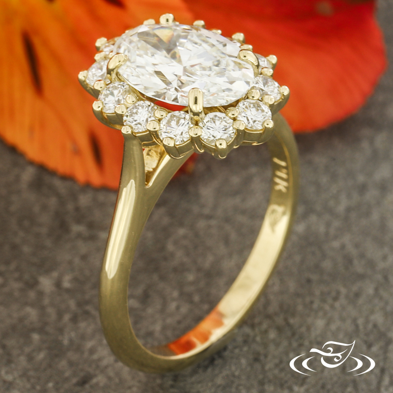Oval Sunburst Halo Engagement Ring