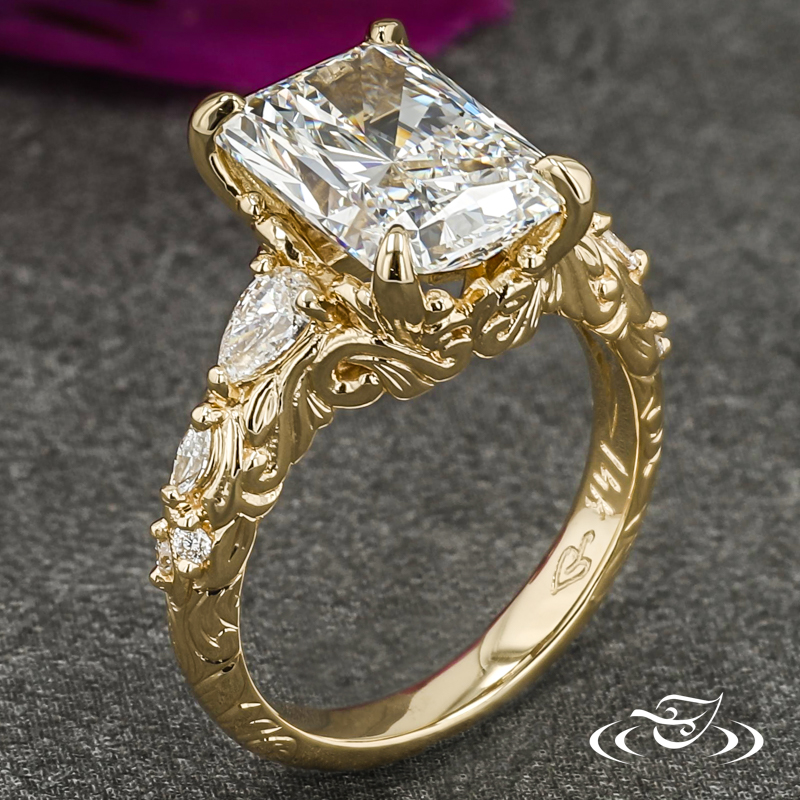 Sculptural Scroll Three Stone Engagement Ring