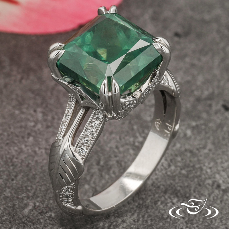 Ginkgo Leaf & Montana Sapphire Engagement Ring 