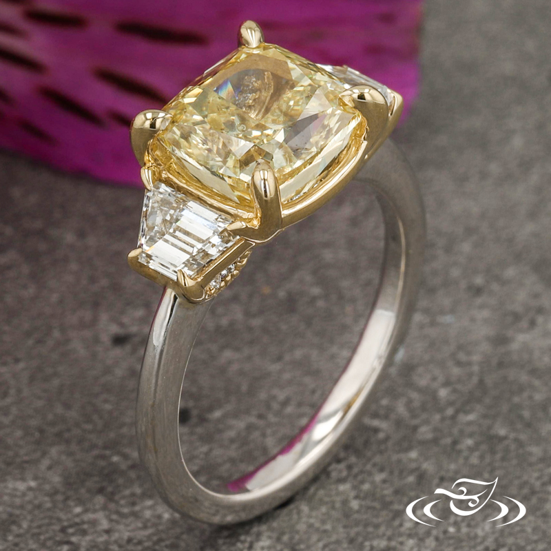 Two-Tone Yellow CU Lab Diamond 3-Stone Ring