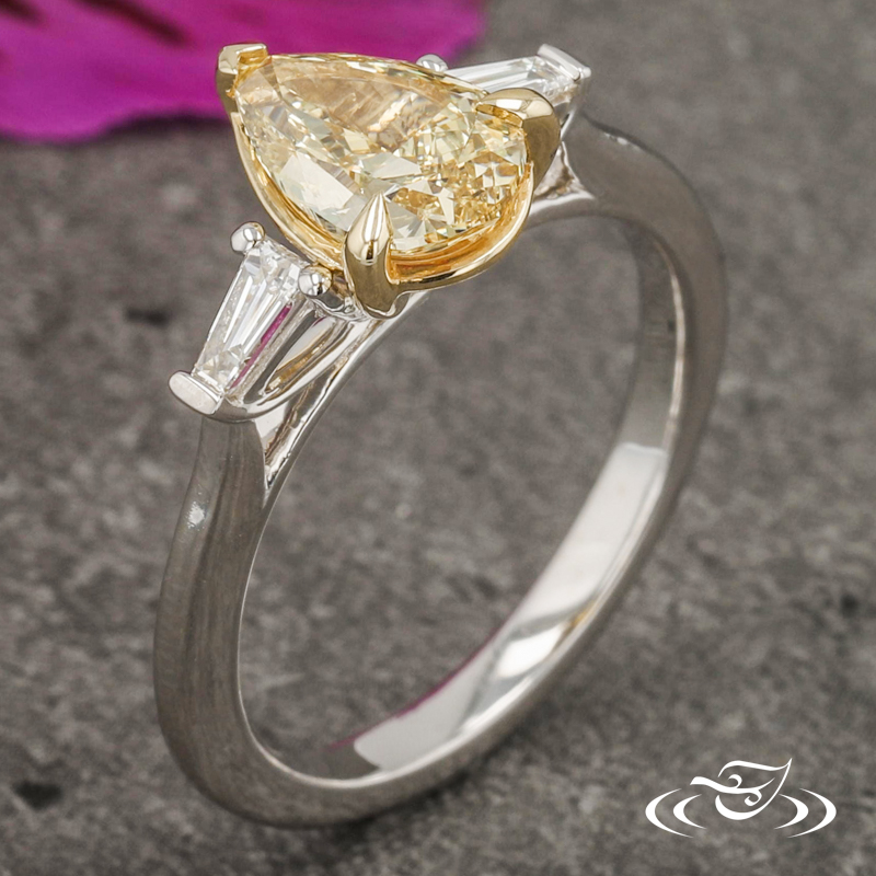 Two-Tone 1.50Ct Yellow PS Lab Diamond 3-Stone Ring