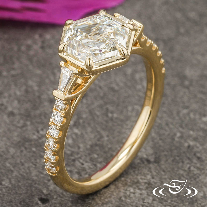 14Ky 2.07Ct Hexagon Lab Diamond Accent Ring