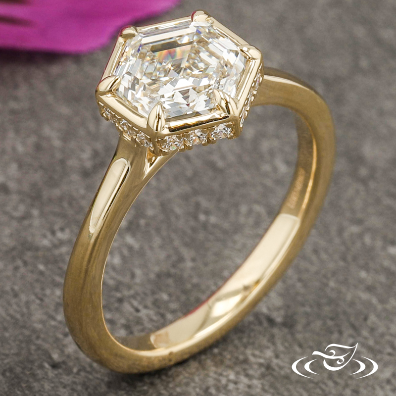 14Ky Hidden Halo 2.00Ct Hexagon Lab Diamond Ring