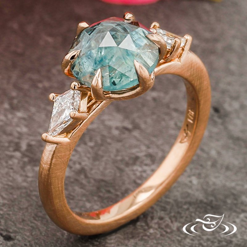 Rose Cut Sapphire And Diamond Three Stone