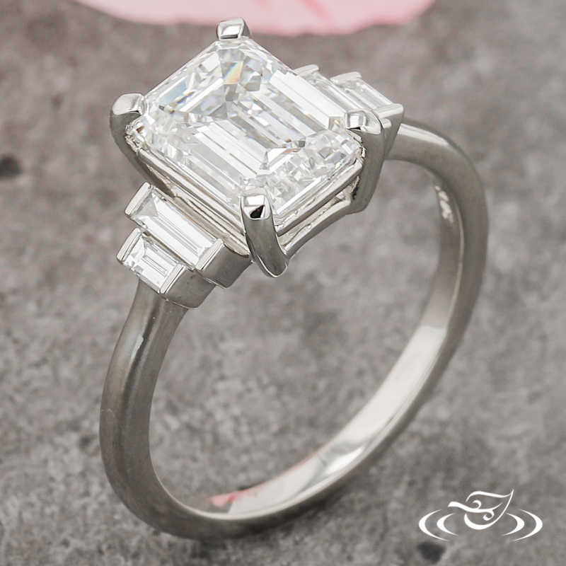Emerald Cut Accented Solitaire