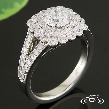 14K White Gold Double Halo Ring 