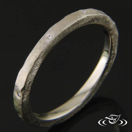 Flat Rustic Band With Flush Set Diamonds