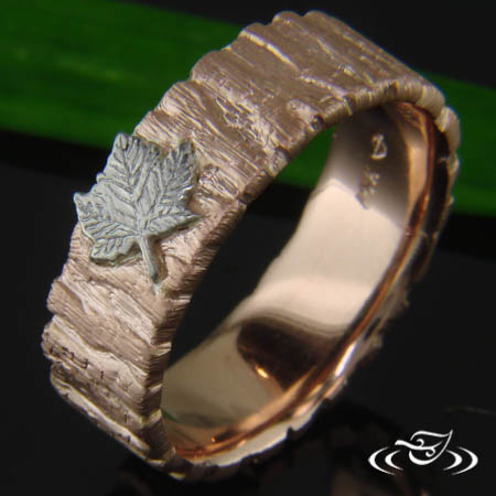 14K Rose Gold And Platinum Carved Maple Leaf Ring