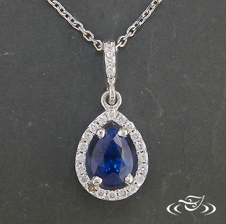 Pear Shaped Sapphire Diamond Halo Pendant 