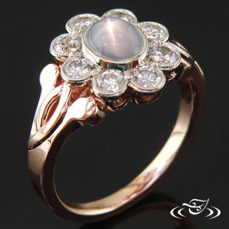 14K Rose And White Gold Edwardian Style Halo Ring