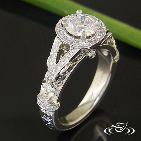 Diamond Halo Antique Inspired Engagement Ring
