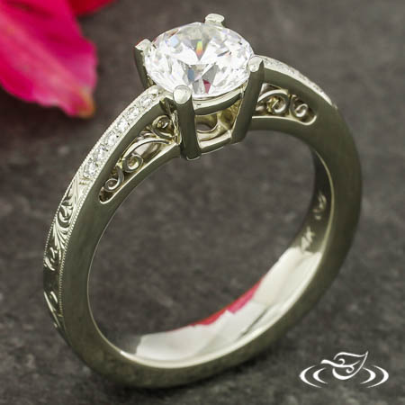 14K White Gold Ring With Bead Set Side Diamonds