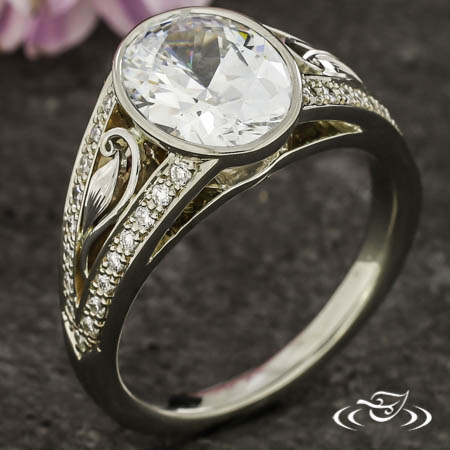 14K White Gold Filgree Split Shank Diamond Ring