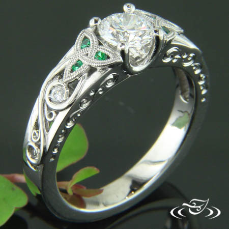 Palladium Diamond And Emerald Trinity Knot Ring