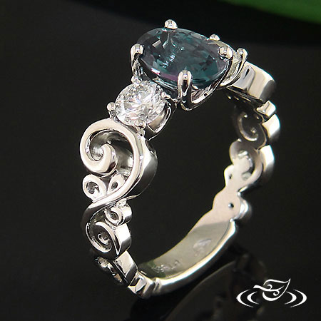 Platinum 3 Stone Organic Curl Ring