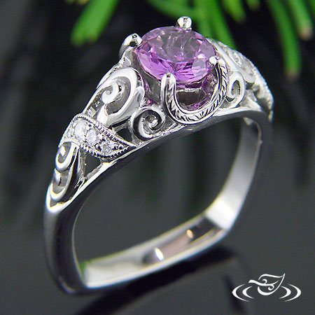 Palladium Purple Sapphire And Diamond Pierced Swirl Ring