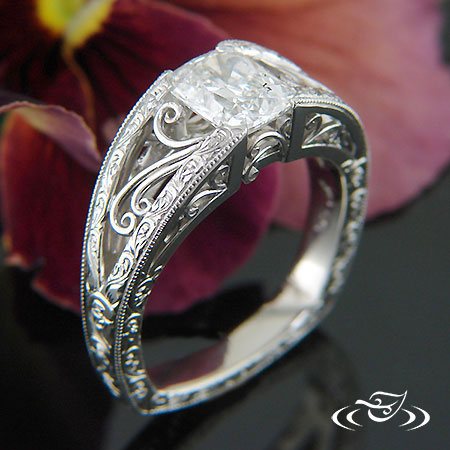 Beautiful Ring With Hand Fabricated Filigree And Engraving