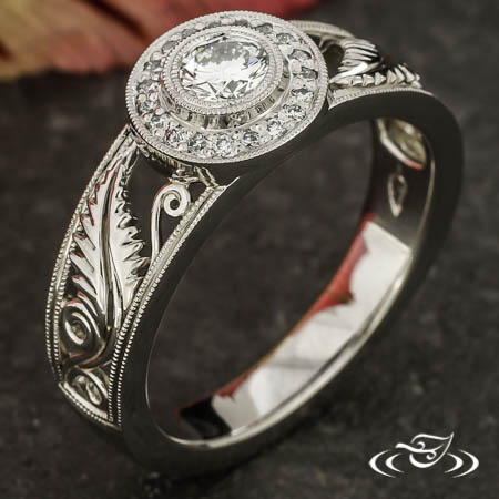Platinum Filigree Halo Engagement Ring 
