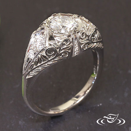 14Kt White Gold Antique Style Engagement Ring